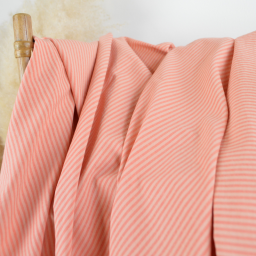 Tissu seersucker à rayures fines - Corail et Nude