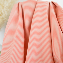 Tissu seersucker à rayures fines - Corail et Nude