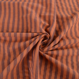 Tissu seersucker à rayures larges - Caramel et Aubergine