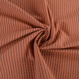 Tissu seersucker à rayures fines - Caramel et Aubergine