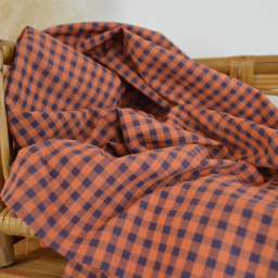Tissu seersucker Vichy grands carreaux Caramel et Aubergine - OEKO TEX