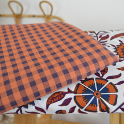 Tissu seersucker Vichy grands carreaux Caramel et Aubergine - OEKO TEX