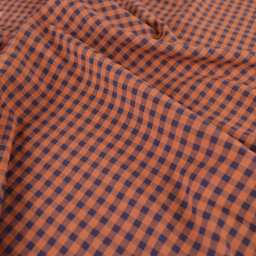 Tissu seersucker Vichy grands carreaux Caramel et Aubergine - OEKO TEX
