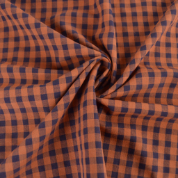 Tissu seersucker Vichy grands carreaux Caramel et Aubergine - OEKO TEX