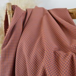 Tissu seersucker Vichy petits carreaux Caramel et Aubergine - OEKO TEX