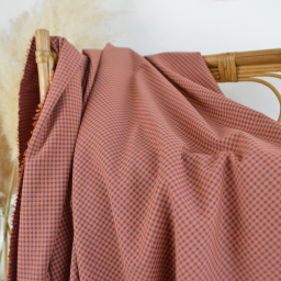 Tissu seersucker Vichy petits carreaux Caramel et Aubergine - OEKO TEX