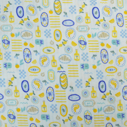 Tissu Seersucker Imprimé Riviera Gourmande Jaune et Bleu