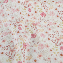 Tissu popeline Ambroise fleurs pastel roses fond blanc cassé