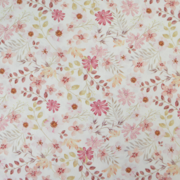 Tissu popeline Ambroise fleurs pastel roses fond blanc cassé