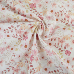 Tissu popeline Ambroise fleurs pastel roses fond blanc cassé