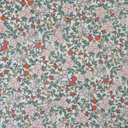 Voile de coton BIO motif fleurs vertes et roses -  oeko tex