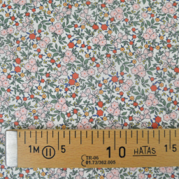 Voile de coton BIO motif fleurs vertes et roses -  oeko tex