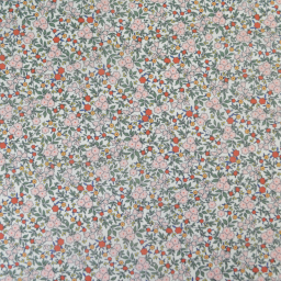 Voile de coton BIO motif fleurs vertes et roses -  oeko tex