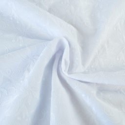 Tissu voile de coton brodé Léandro motif fleurs fond blanc