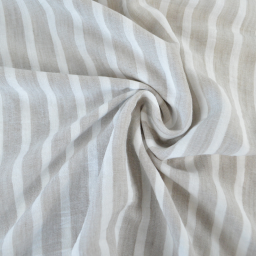 Tissu aspect Lin à rayures - Sable et blanc
