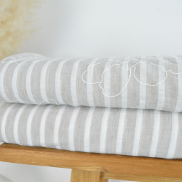Tissu aspect Lin à rayures - Sable et blanc