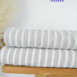 Tissu aspect Lin à rayures - Sable et blanc