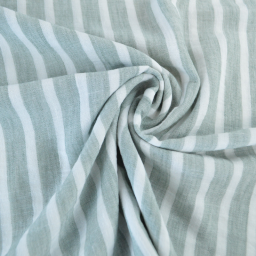Tissu aspect Lin à rayures - Sauge et blanc