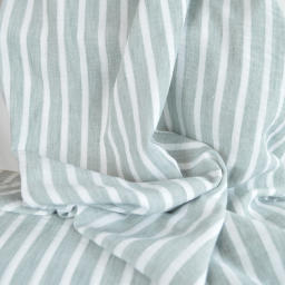 Tissu aspect Lin à rayures - Sauge et blanc