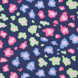 1 coupon de 95cm - Tissu Jersey Stretch motif Léopard Glitter – Fond Bleu Marine - Poppy
