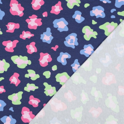 1 coupon de 95cm - Tissu Jersey Stretch motif Léopard Glitter – Fond Bleu Marine - Poppy