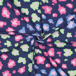 1 coupon de 95cm - Tissu Jersey Stretch motif Léopard Glitter – Fond Bleu Marine - Poppy
