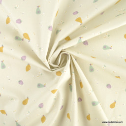 1 coupon de 140 cm de Tissu cretonne coton Tifruit motifs fruits fond lin - OEKO TEX