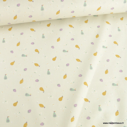 Tissu cretonne coton Tifruit motifs fruits fond lin - oeko tex