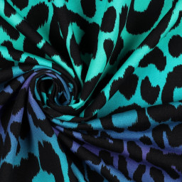 1 coupon de 65 cm de Tissu Sweat French Terry Motif Léopard – Dégradé Bleu Turquoise & Violet