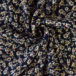 1 coupon de 115 cm de Tissu crêpe de Viscose lurex Irina motif fleurs fond noir