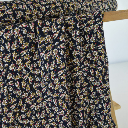 Tissu crêpe de Viscose lurex Irina motif fleurs fond noir