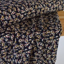 1 coupon de 115 cm de Tissu crêpe de Viscose lurex Irina motif fleurs fond noir