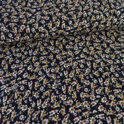 1 coupon de 115 cm de Tissu crêpe de Viscose lurex Irina motif fleurs fond noir