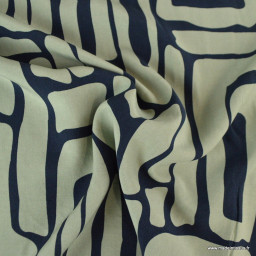 1 coupon de 165 cm de Tissu popeline de Viscose graphique vert et marine