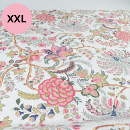 Tissu coton Palopa XXL motif fleurs Indiennes roses fond blanc