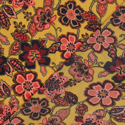 1 coupon de 80 cm de Tissu Satin peau de pêche motif fleurs fond ocre