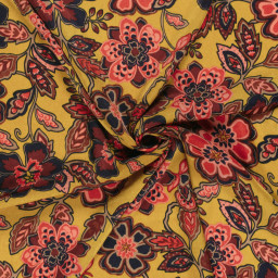 1 coupon de 80 cm de Tissu Satin peau de pêche motif fleurs fond ocre