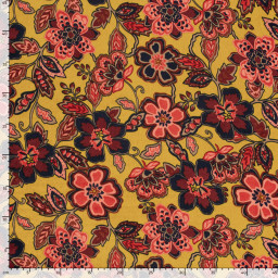 1 coupon de 80 cm de Tissu Satin peau de pêche motif fleurs fond ocre