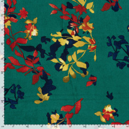 1 coupon de 50 cm de Tissu Satin peau de pêche motif fleurs fond vert éclatant