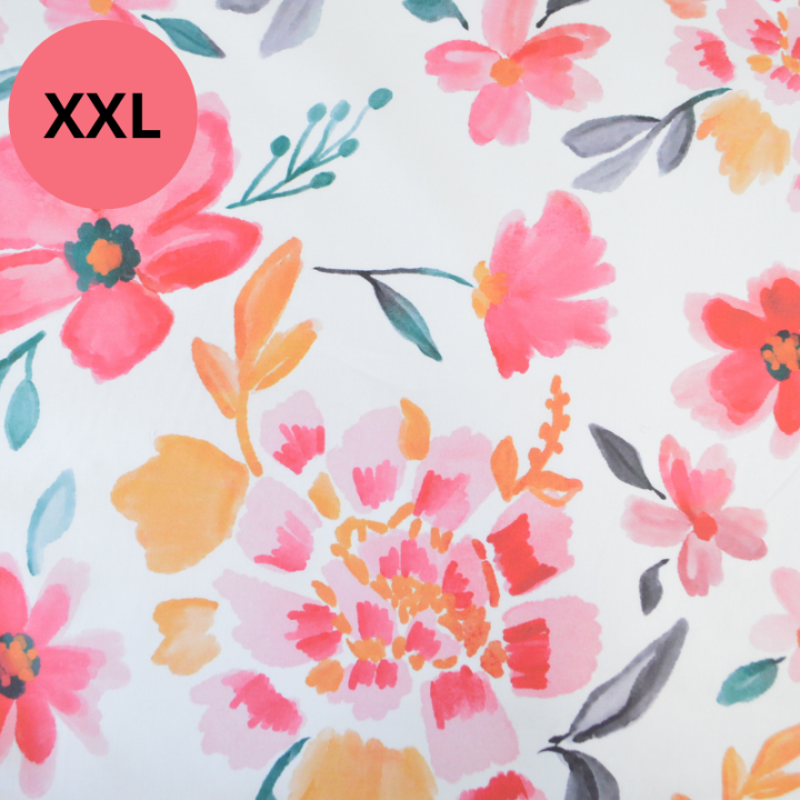 Tissu coton Felis XXL motif fleurs aquarelle roses fond blanc