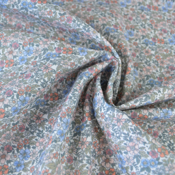 Tissu coton Natura motif petites fleurs vertes, corail et bleu