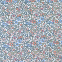Tissu coton Natura motif petites fleurs vertes, corail et bleu