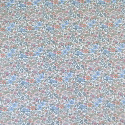 Tissu coton Natura motif petites fleurs vertes, corail et bleu