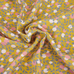 1 coupon de 90 cm de Tissu Twill Viscose motif fleuri fond jaune