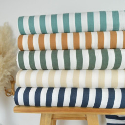 Tissu double gaze motif rayures bleu marine et blanc - OEKO TEX
