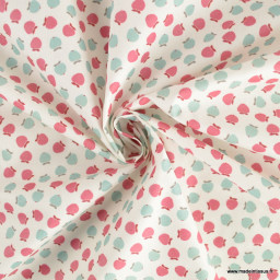 1 coupon de 55 cm de Tissu coton Enduit motif petites pommes fond blanc
