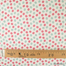 1 coupon de 55 cm de Tissu coton Enduit motif petites pommes fond blanc