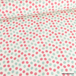 Tissu coton Enduit motif petites pommes fond blanc
