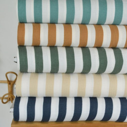 Tissu double gaze motif rayures Camel et blanc - OEKO TEX