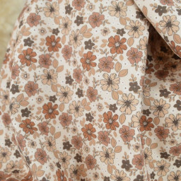 Tissu popeline Léonce fleurs caramel et beige fond écru